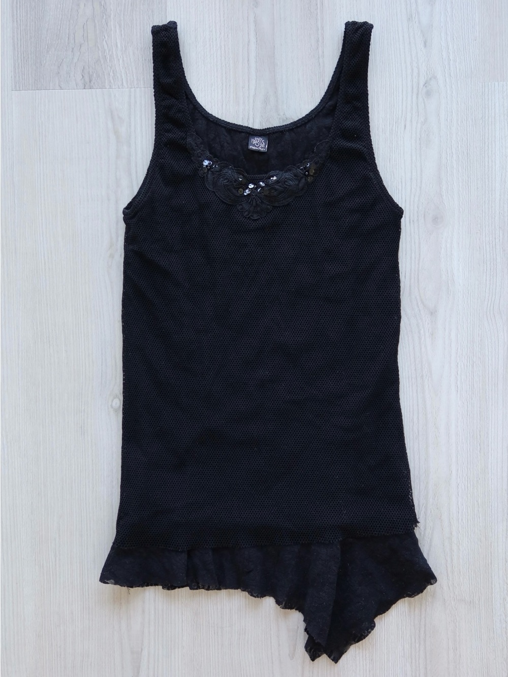 Only Hearts Helena Stuart Black Sheer Lace Sequin Shell Tank Top